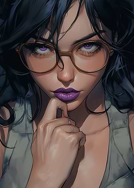 Woman with Glasses and Purple Lips