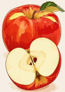 Red Apple and Apple Slice Illustration