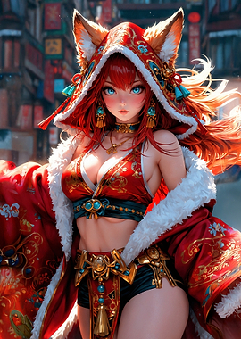 Anime Fox Girl in Red Outfit