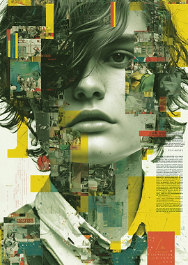 Abstract Portrait with Collage Elements