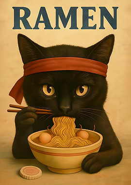 Cat Eating Ramen