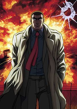 Golgo Man in Trench Coat Explosion
