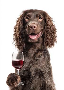 Boykin Spaniel Dog with Wine Glass