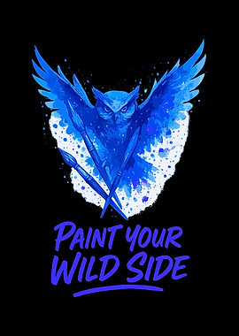 Blue Owl with Paintbrushes Illustration