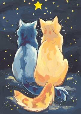 Two Cats Gazing at a Star