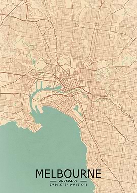 Melbourne Vintage Map