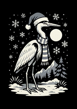 Winter Heron with Santa Hat