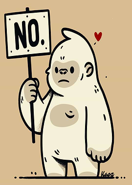 Cute Yeti Holding a 'NO' Sign