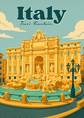 Italy Trevi Fountain Travel Poster