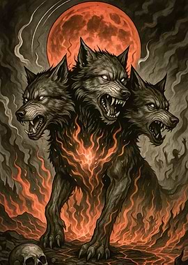 Cerberus Headed Dog Flames