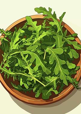 Arugula in a Wooden Bowl