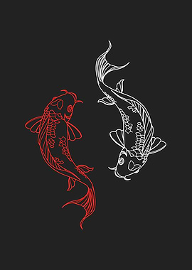 Red and White Koi Fish Illustration