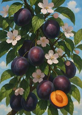 Plum Tree Branch with Blossoms