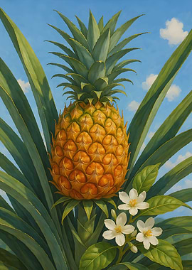 Pineapple with Flowers Painting