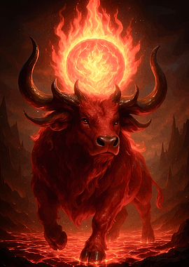Fiery Bull Flaming Halo