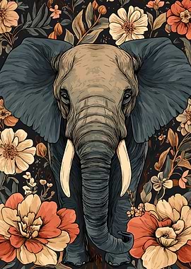 Elephant and Floral Illustration