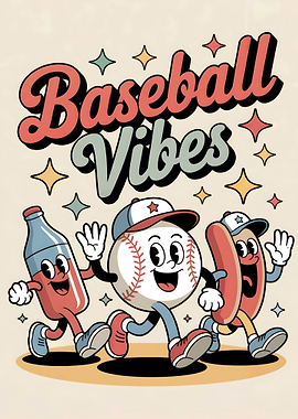 Baseball Vibes Cartoon