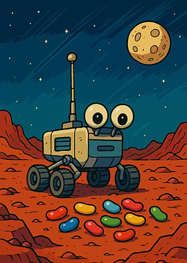 Cartoon Rover on Mars with Jellybeans