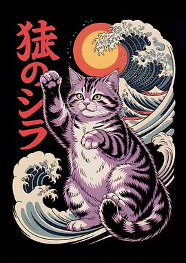 Lucky Cat Ukiyo-e Style