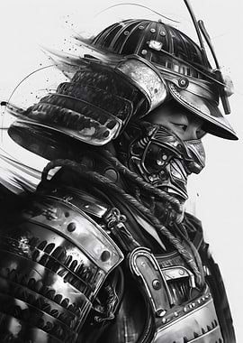 Monochrome Samurai Warrior Portrait