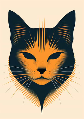 Abstract cat vector portrait in bold orange tones