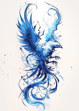 Blue Phoenix Watercolor Illustration