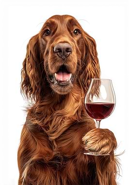 Irish Setter with Wine Glass