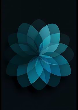 Abstract Teal Flower on Dark Background