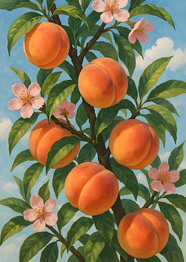 Peach Tree with Blossoms Painting