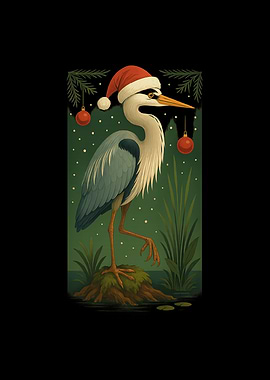 Festive Heron with Santa Hat
