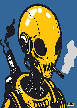 Yellow Alien Smoker Illustration