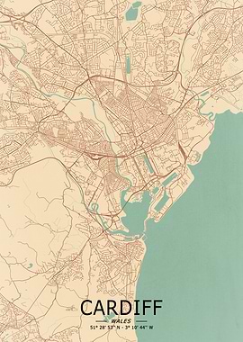 Cardiff Vintage Map