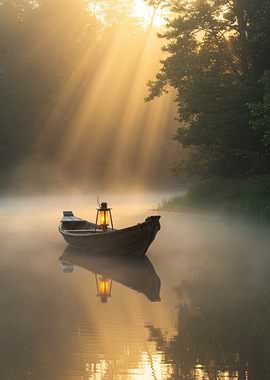 Golden Sunrise Misty Forest Lake