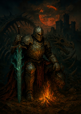 Knight with Sword and Dragon Remains