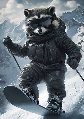 Raccoon Snowboarding Mountains