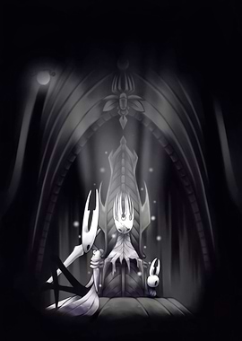 Hollow Knight characters on a throne