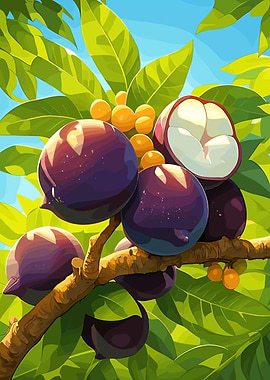 Mangosteen Fruit on Branch