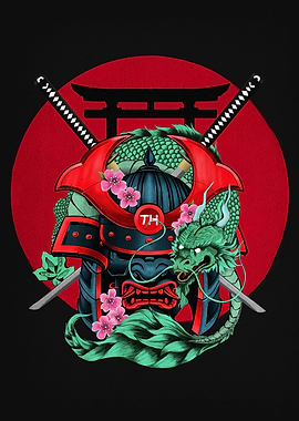 Samurai Helmet with Dragon and Swords