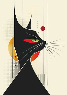 Abstract black cat vector portrait with red eyes