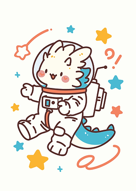 Cute Dragon Astronaut in Space Cartoon