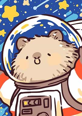 Astronaut Bear in Space Cartoon