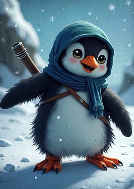 Cute Penguin in Winter Outfit