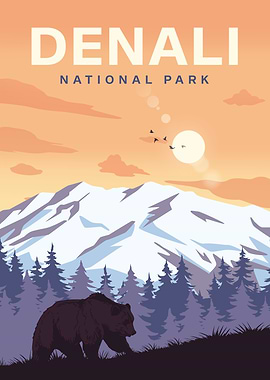 Denali National Park Travel Poster