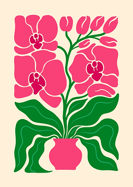 Pink Orchid Plant in Vase Illustration
