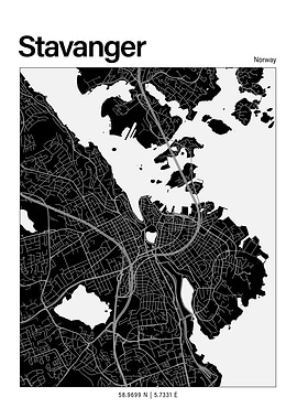 Stavanger Black and White Map