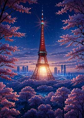 Japan Tokyo Tower with Cherry Blossoms Sakura