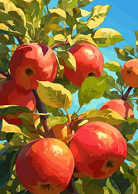 Red Apples on Tree Branch