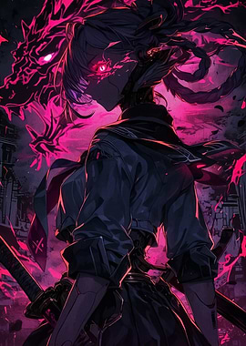 Cyberpunk Anime Girl with Dragon