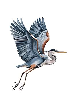 Great Blue Heron in Flight Illustration