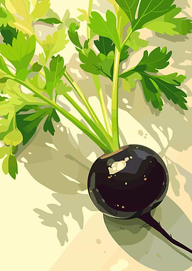 Black Radish with Green Leaves Illustration